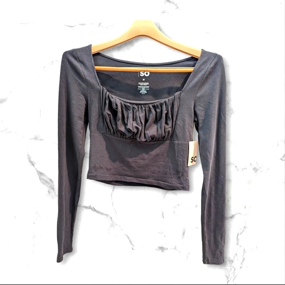 SO Tops - SO The Favorite Tee Long Sleeved Black Ruffled Crop Top